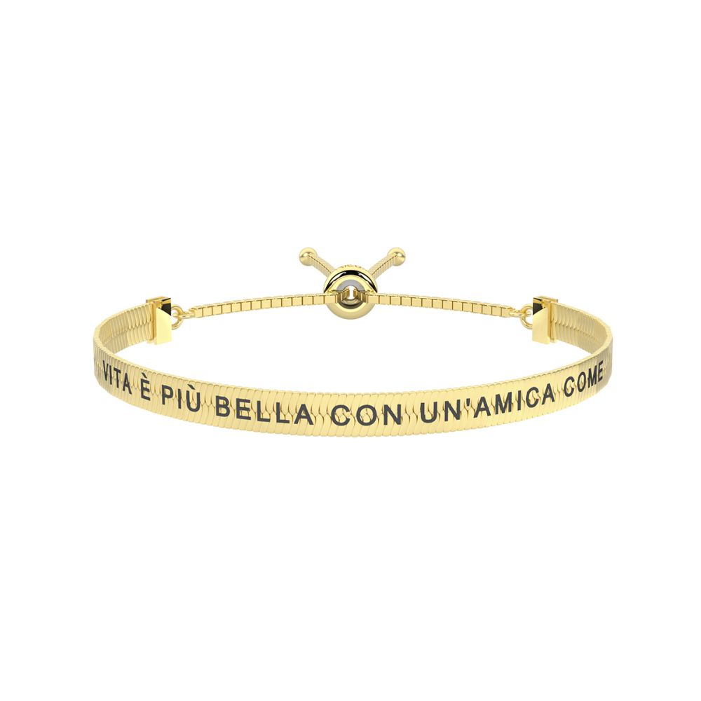 KIdult Bracciale Acciaio Gold Maglia Piatta con Scritta