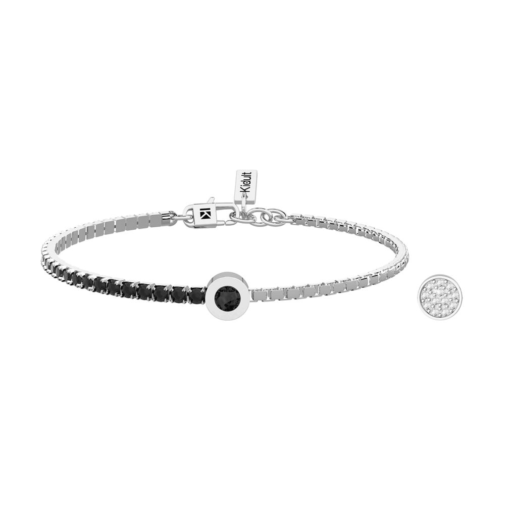 Kidult Bracciale Acciaio Zirconi Neri e Catena Veneta