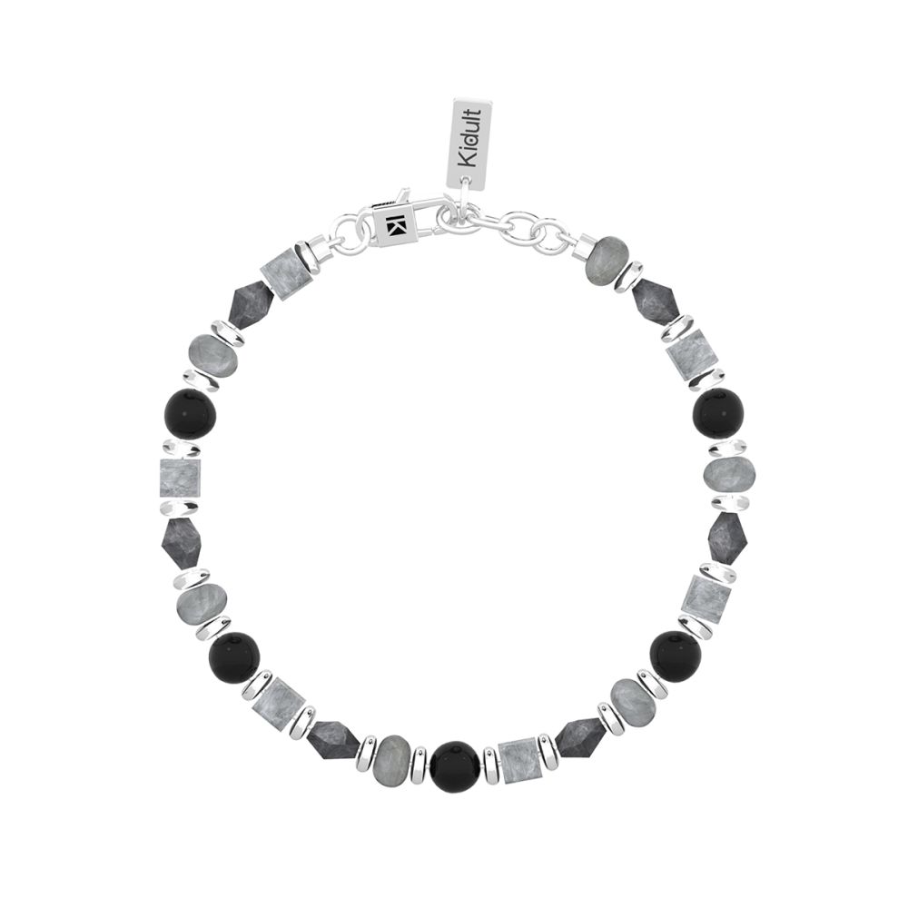 Kidult Bracciale Acciaio Agata Striata Nera e Grigia