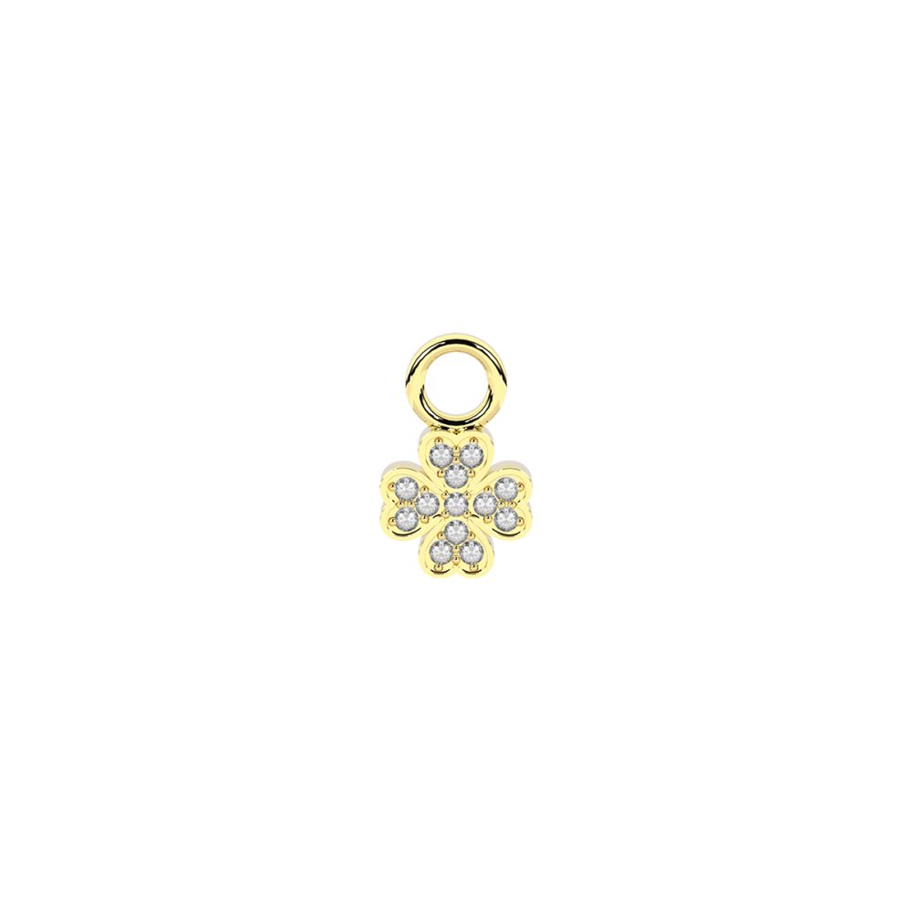Kidult Ciondolo Orecchino Acciaio Gold Quadrifoglio con Zirconi By You