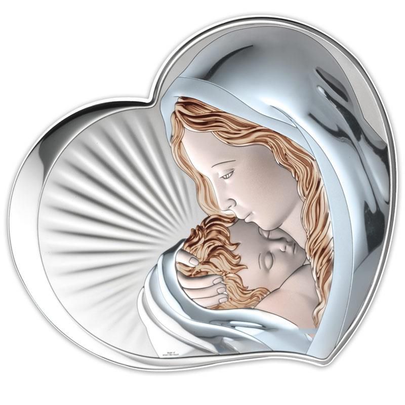 Valenti Icona Cuore Madonna Argento e Legno 17,5X15