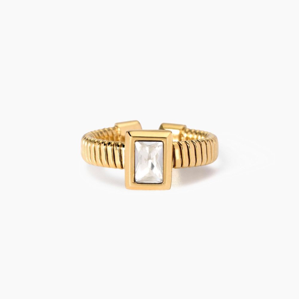 Kidult Anello Tubogas Acciaio Gold e Zirconi