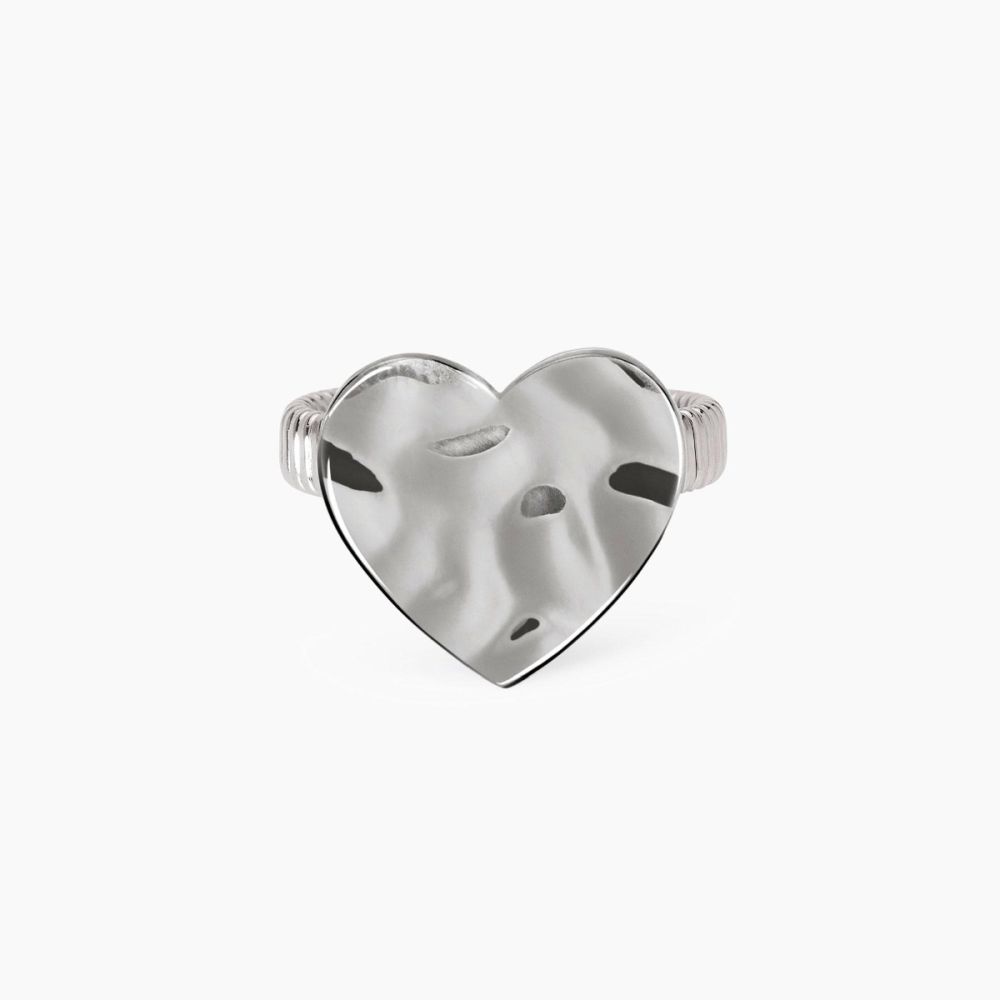 Kidult Anello Acciaio Cuore Martellato