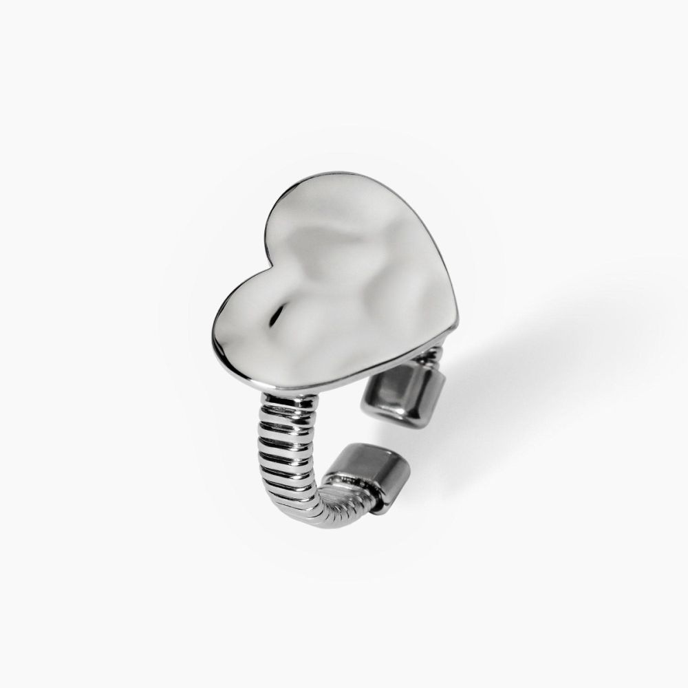 Kidult Anello Acciaio Cuore Martellato
