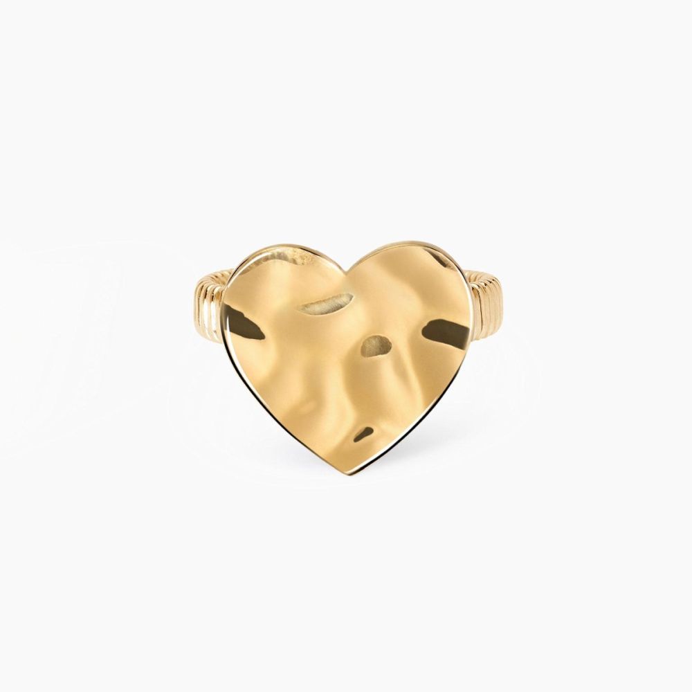 Kidult Anello Acciaio Gold Cuore Martellato