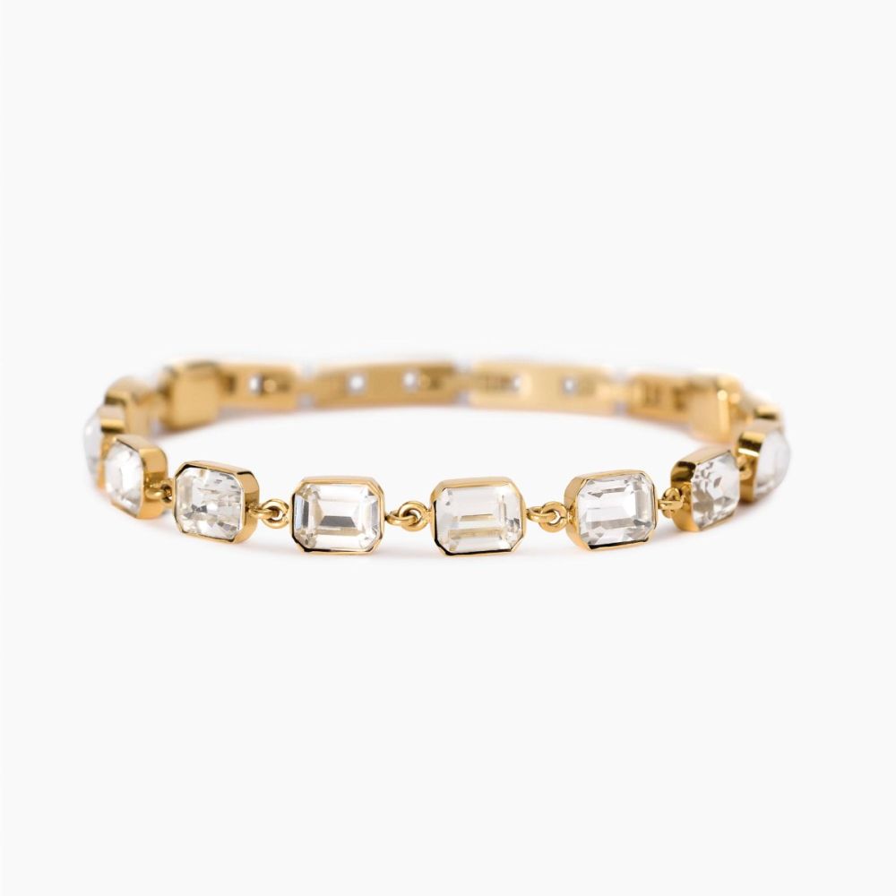 Kidult Bracciale Acciaio Gold Cristalli Bianchi