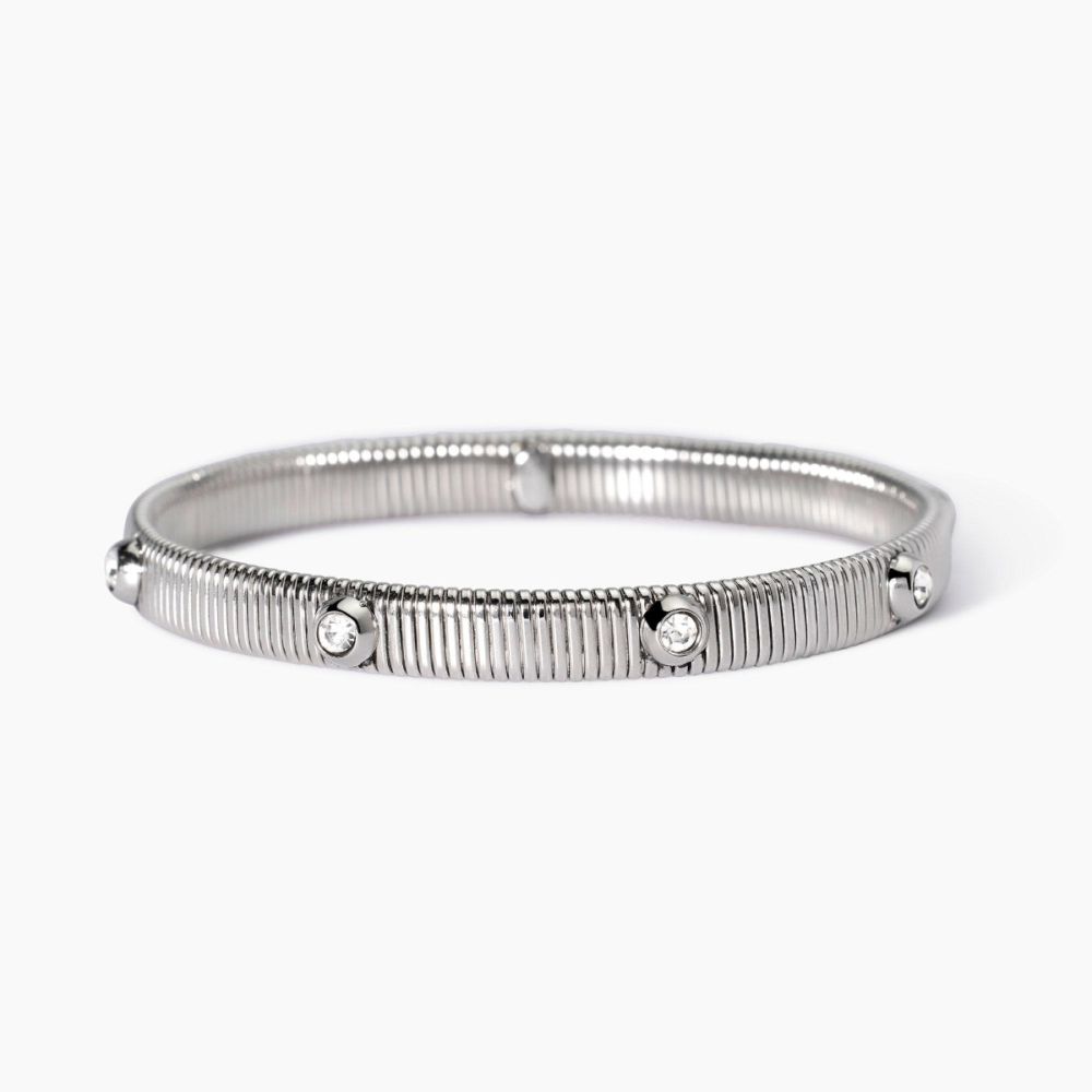 Kidult Bracciale Tubogas Acciaio Cristalli Bianchi