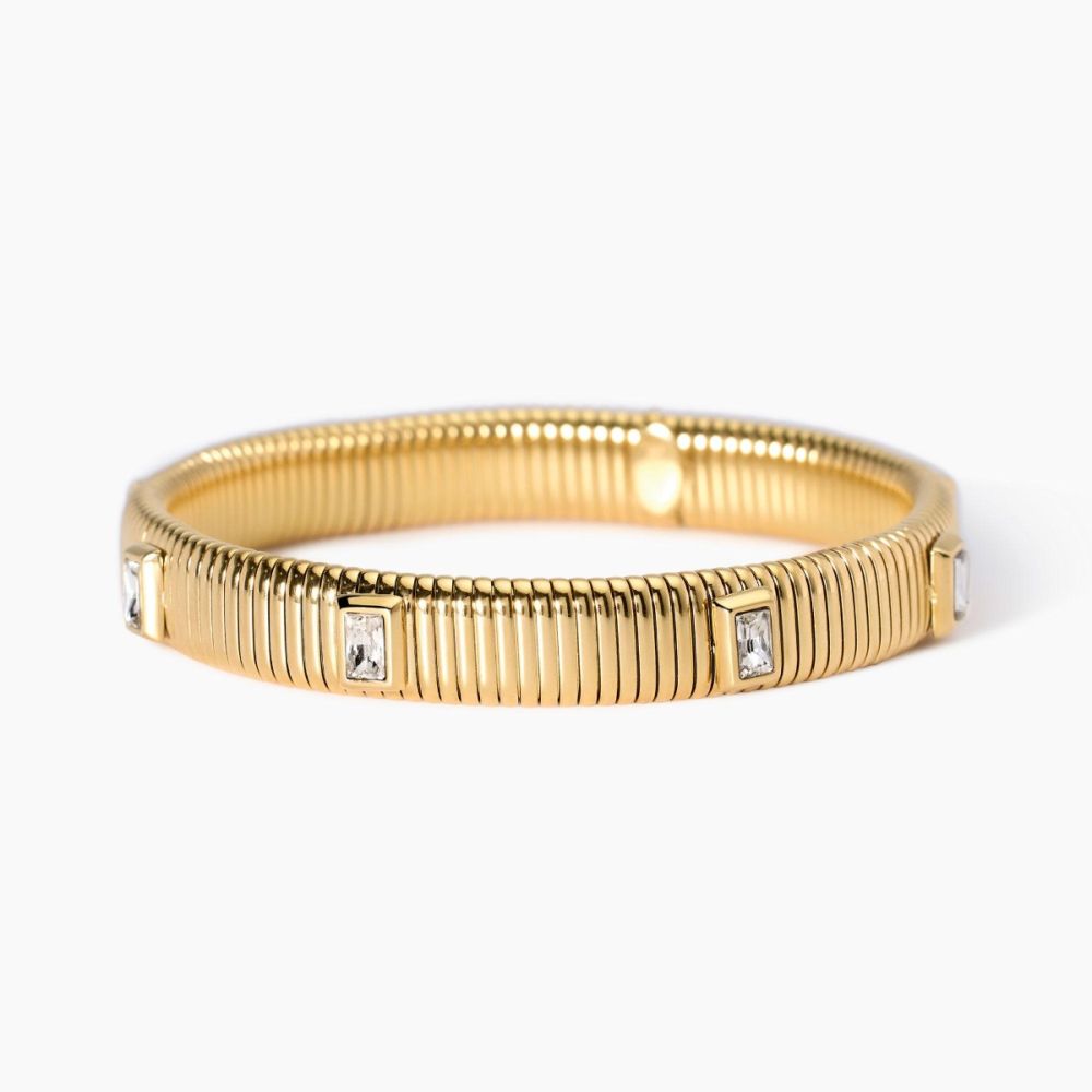 Kidult Bracciale Tubogas Acciaio Gold Cristalli Bianchi