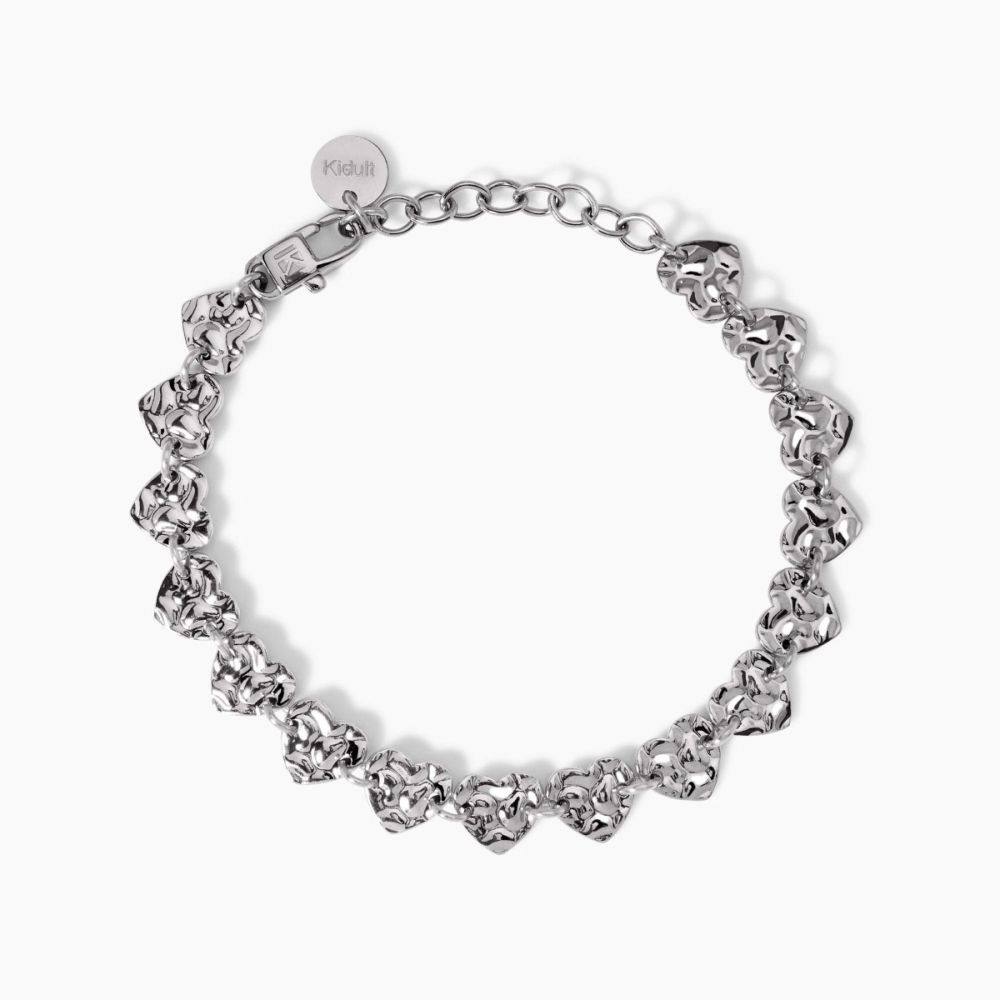 Kidult Bracciale Acciaio Cuori Martellati