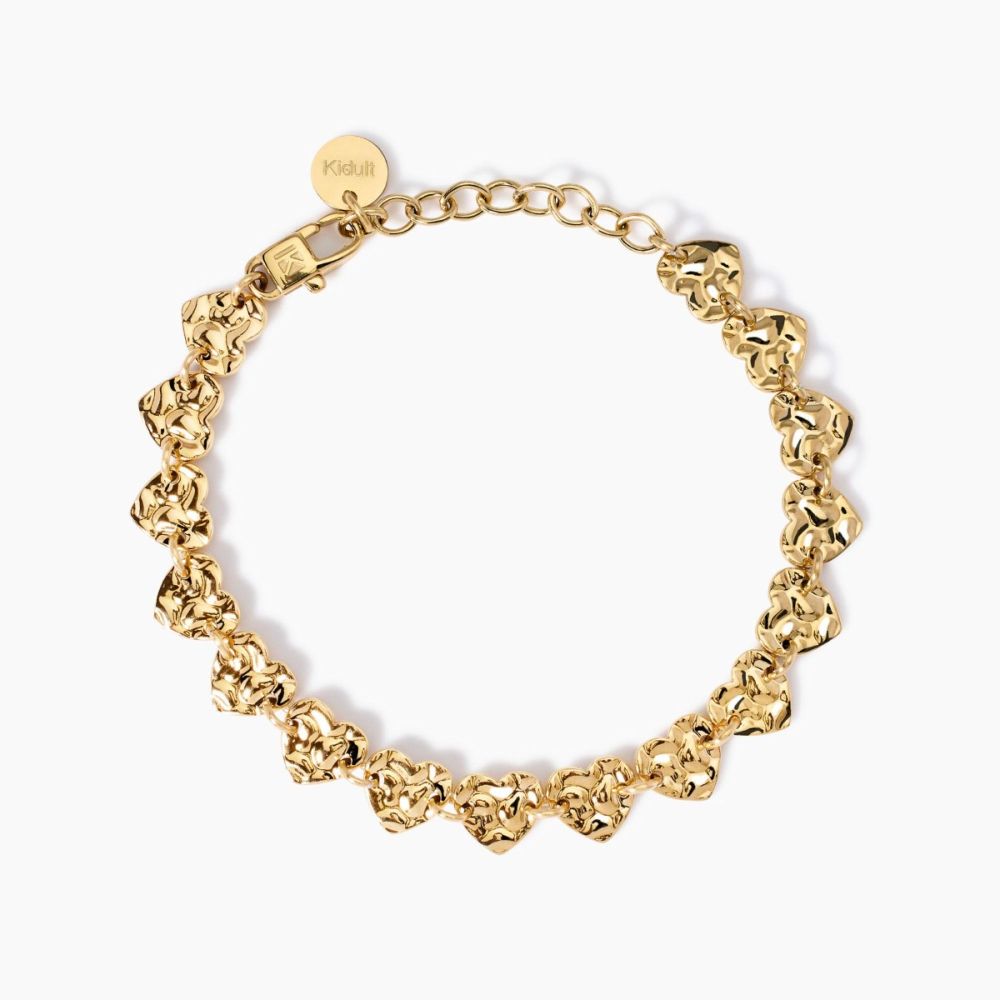 Kidult Bracciale Acciaio Gold Cuori Martellati