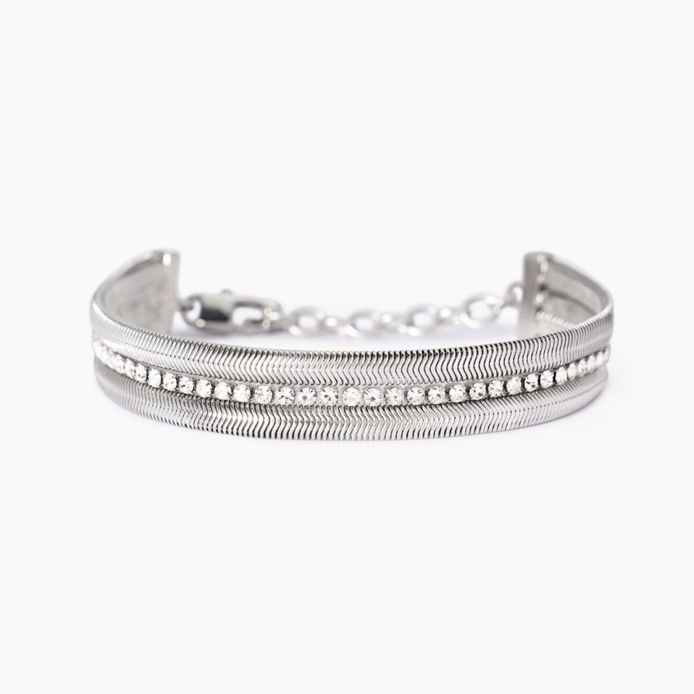 Kidult Bracciale Snake Acciaio e Cristalli Bianchi 