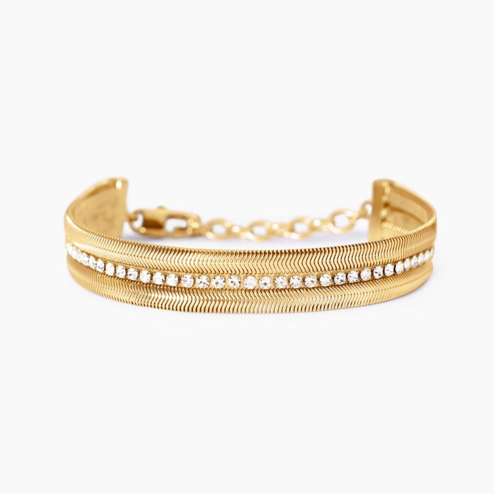 Kidult Bracciale Snake Acciaio Gold e Cristalli Bianchi 