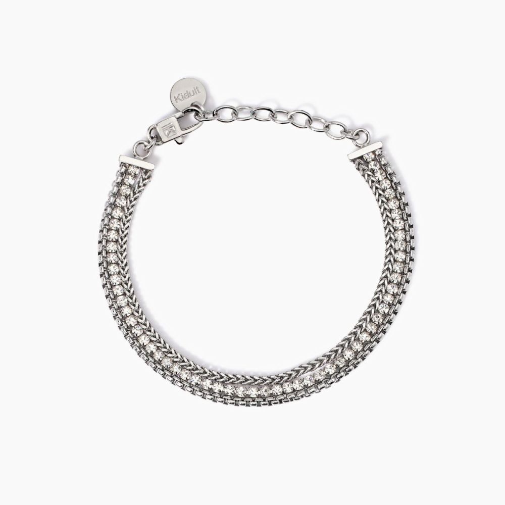 Kidult Bracciale Acciaio Cristalli Bianchi