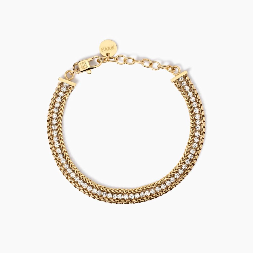 Kidult Bracciale Acciaio Gold Cristalli Bianchi