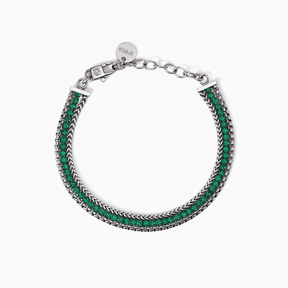 Kidult Bracciale Acciaio Cristalli Verdi