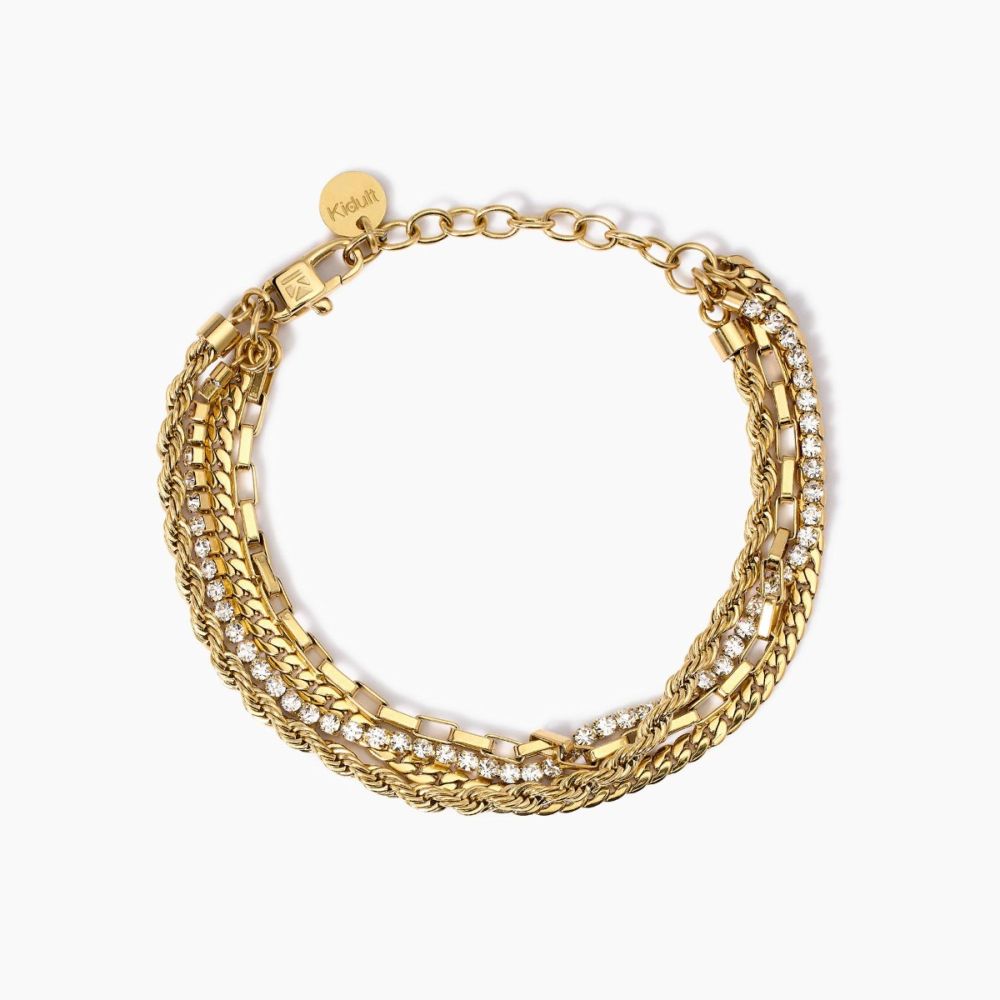 Kidult Bracciale Acciaio Gold 3 Catene e Zirconi