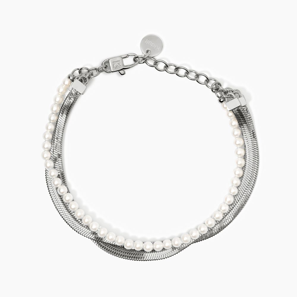 Kidult Bracciale 3 Fili Acciaio e Perle Style