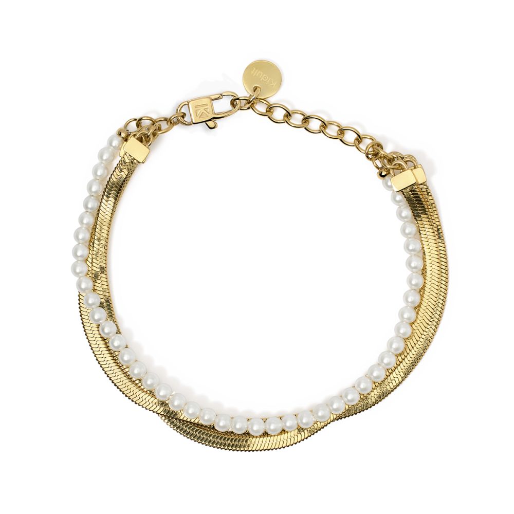 Kidult Bracciale 3 Fili Acciaio Gold e Perle Style