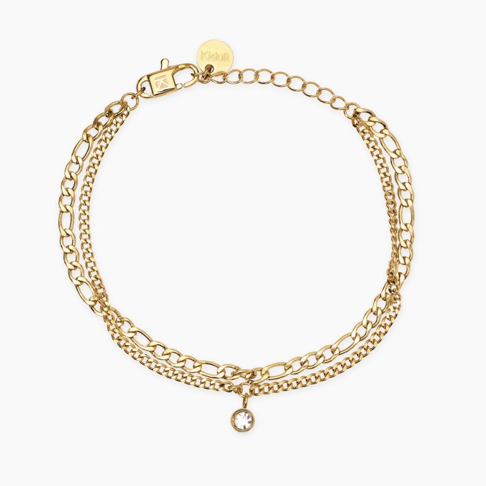 Kidult Bracciale 2 FIli Acciaio Gold e Cristallo Style