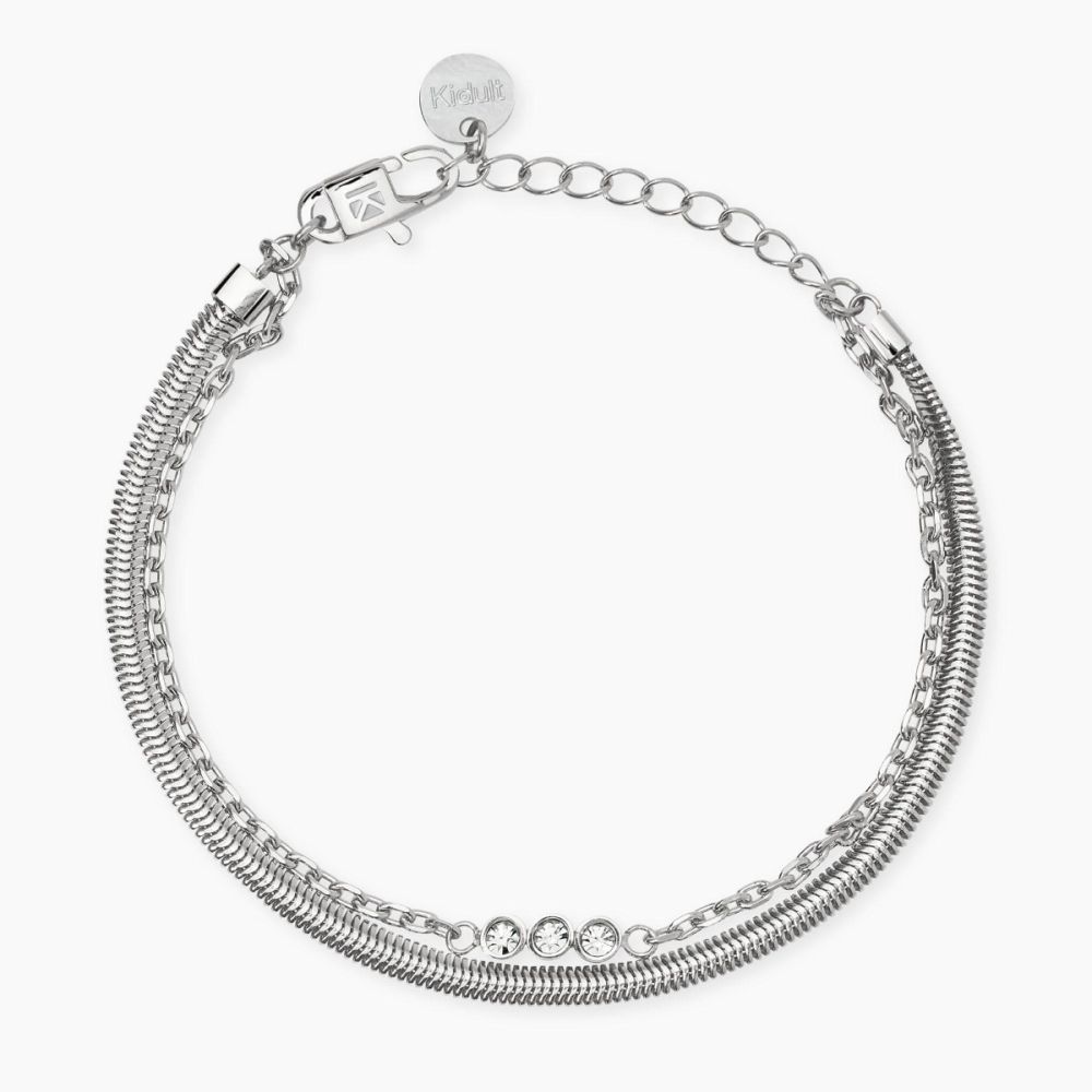 Kidult Bracciale 2 FIli Acciaio e Cristalli Style