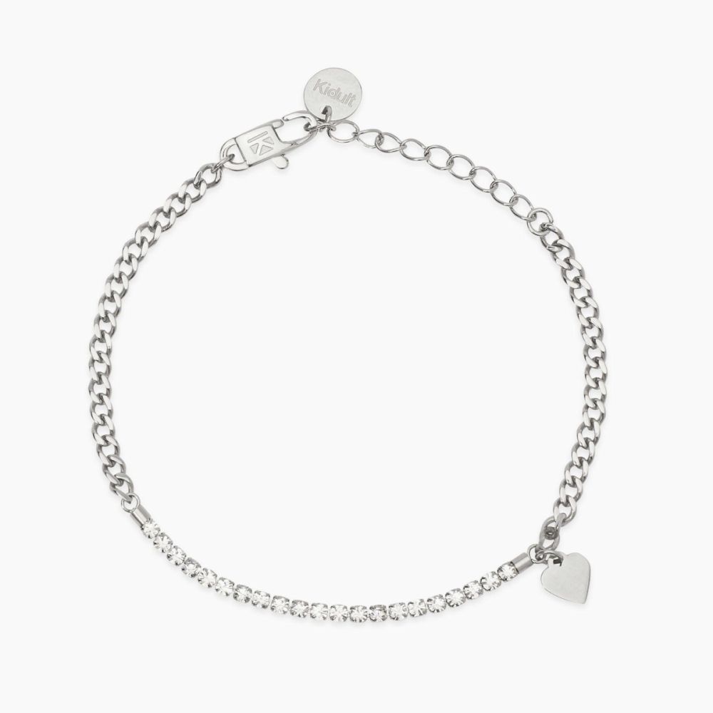 Kidult Bracciale Acciaio Zirconi e Cuore Style