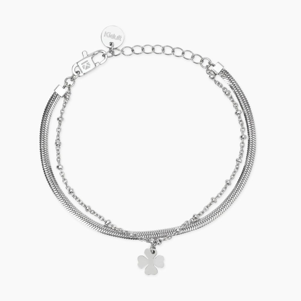 Kidult Bracciale 2 FIli Acciaio con Quadrifoglio Style
