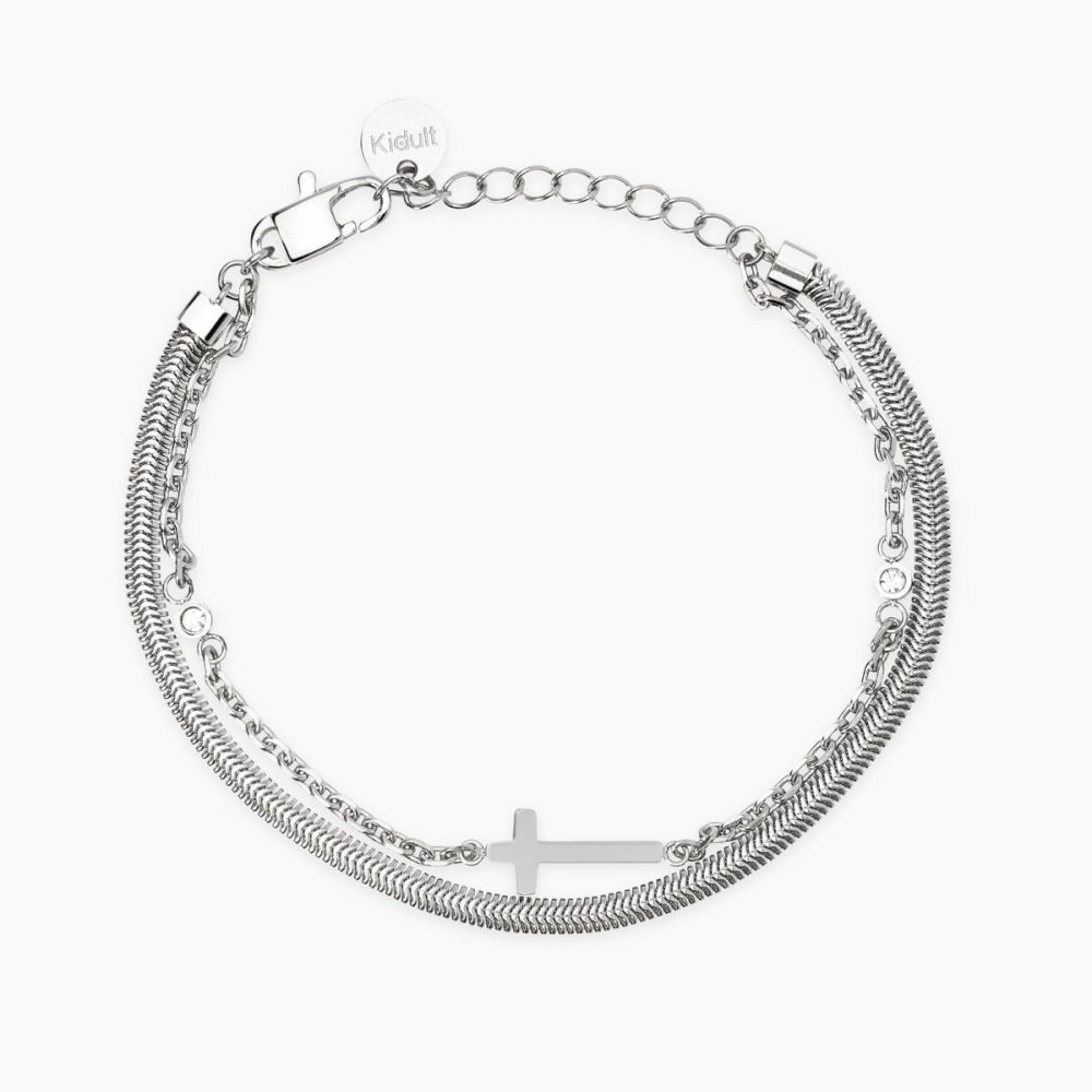 Kidult Bracciale 2 FIli Acciaio con Croce Style