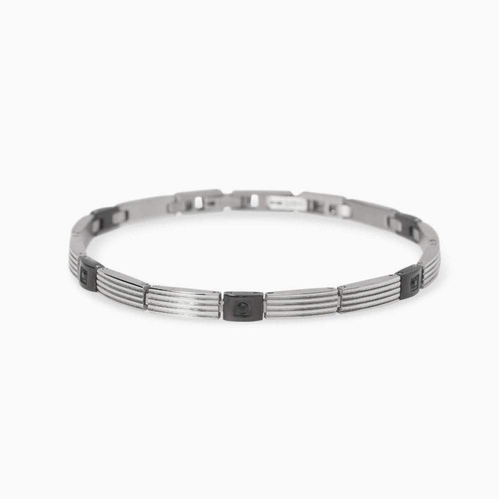 Kidult Bracciale Acciaio Elementi Neri e Zirconi Style