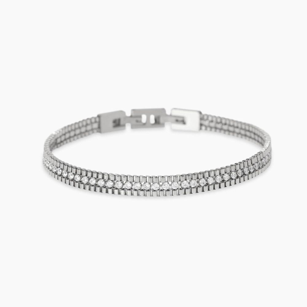 Kidult Bracciale Acciaio Catena Veneta e Zirconi Style