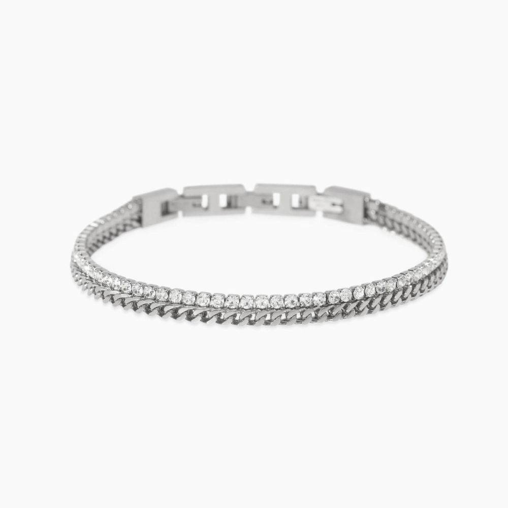 Kidult Bracciale Acciaio Catena Franco e Zirconi Style