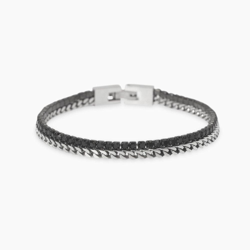 Kidult Bracciale Acciaio Catena Franco e Cristalli Style