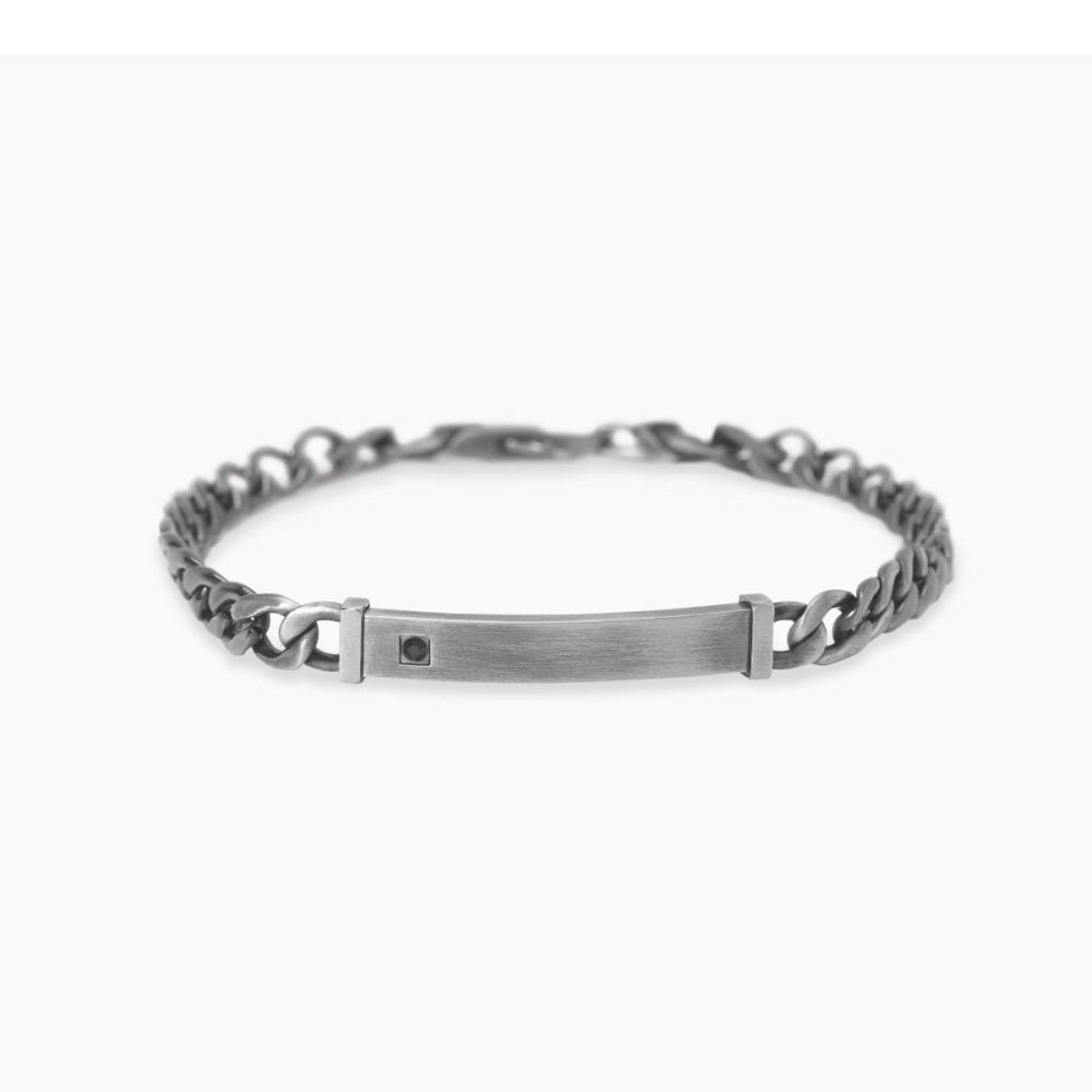 Kidutl Bracciale Acciaio con Piastra e Zircone Style