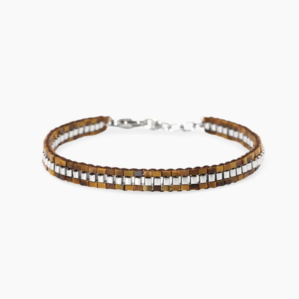 Kidult Bracciale Acciaio Nylon e Occhio di Tigre Style