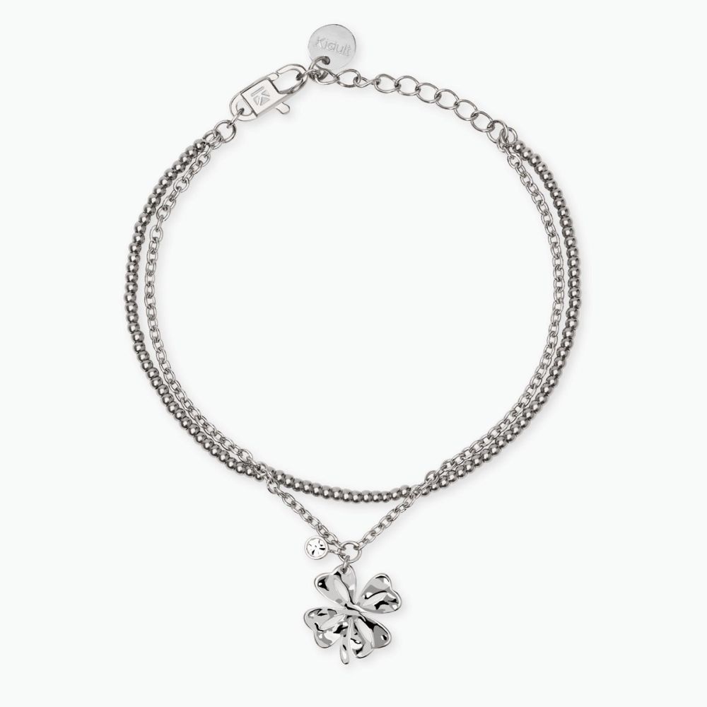 Kidult Bracciale 2 Fili Acciaio Quadrifoglio e Cristallo