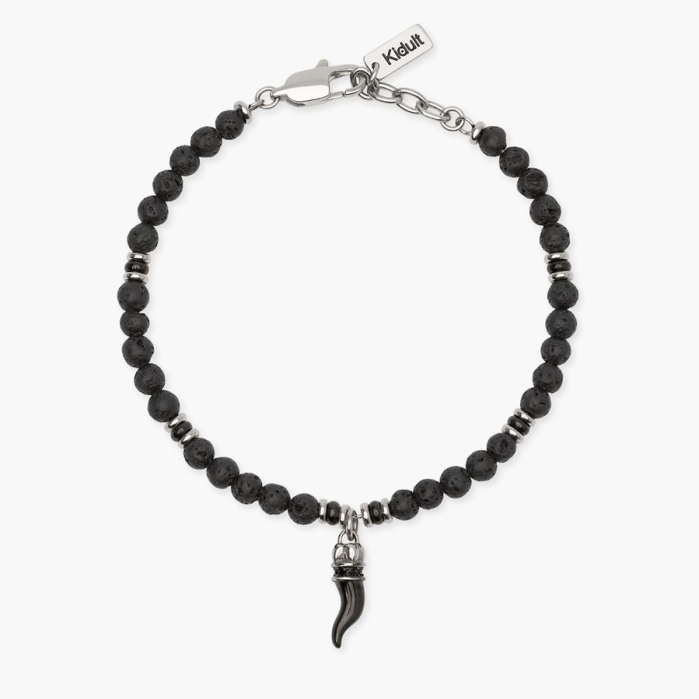 Kidult Bracciale Acciaio e Pietra Lavica e Cornetto