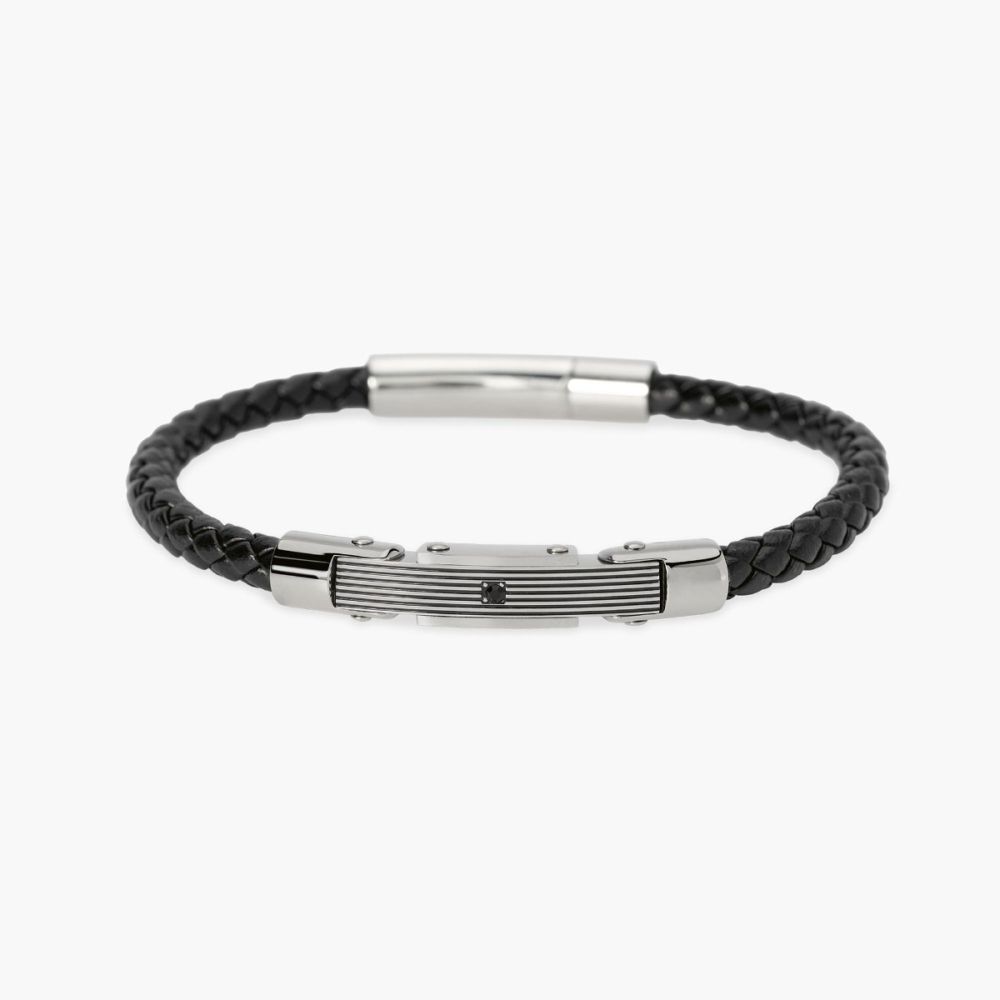 Kidult Bracciale Lab-Leather Nera e Acciaio