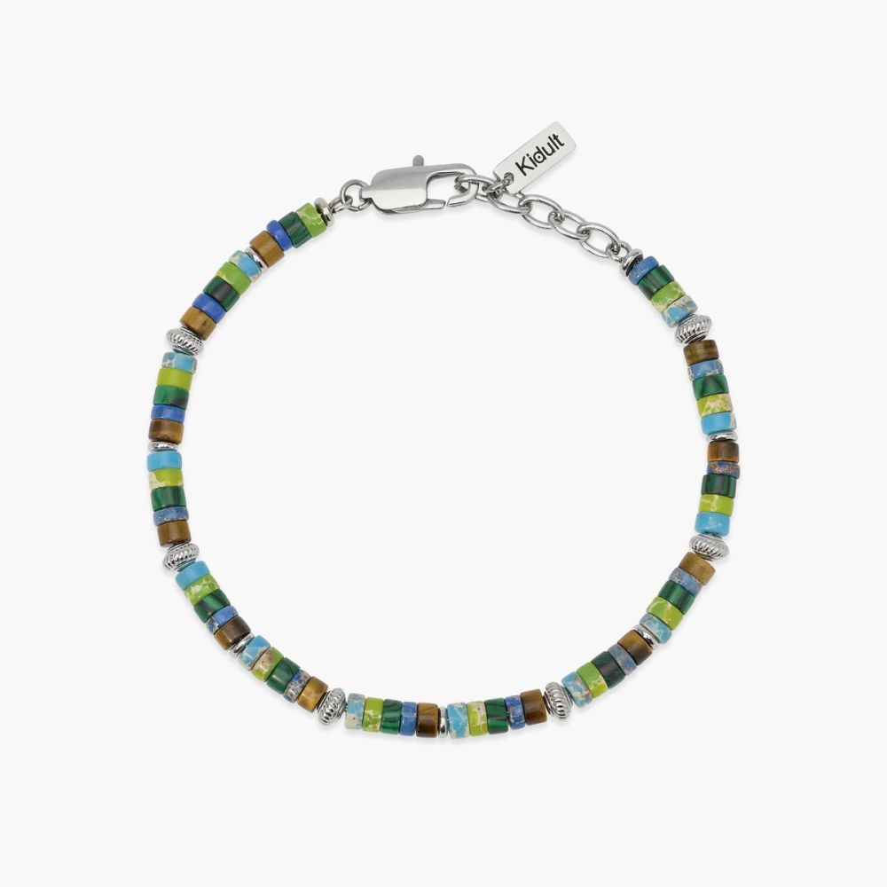 Kidult Bracciale Acciaio Diaspro Multicolor e Occhio di Tigre