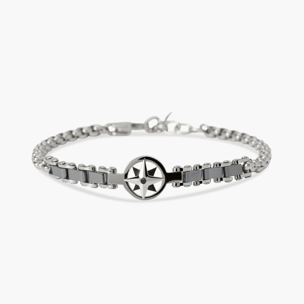Kidult Bracciale Acciaio Ematite e Rosa Dei Venti