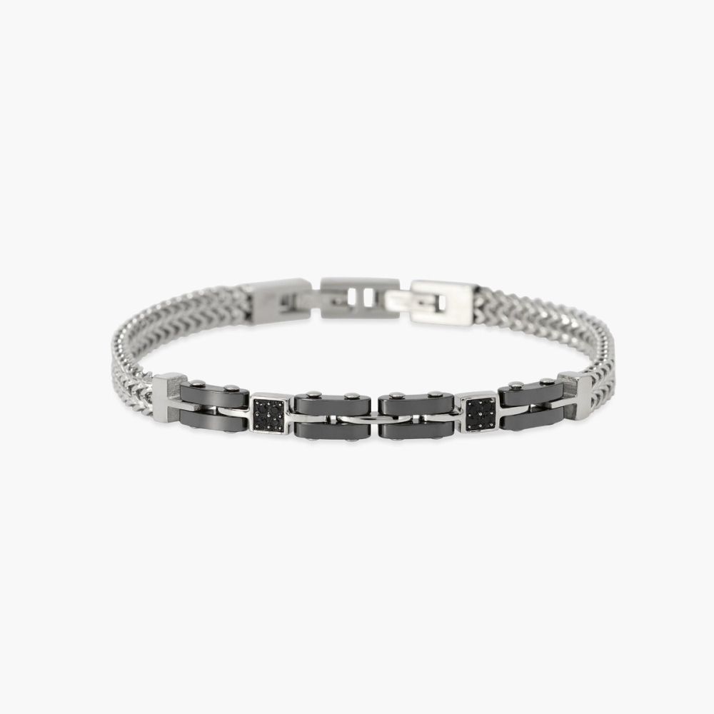 Kidult Bracciale Acciaio Ceramica e Zirconi Neri