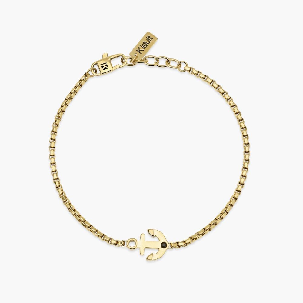 Kidult Bracciale Acciaio Gold con Ancora e Zircone