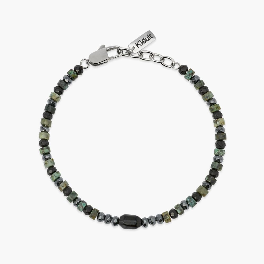 Kidult Bracciale Acciaio Ematite e Turchese Verde