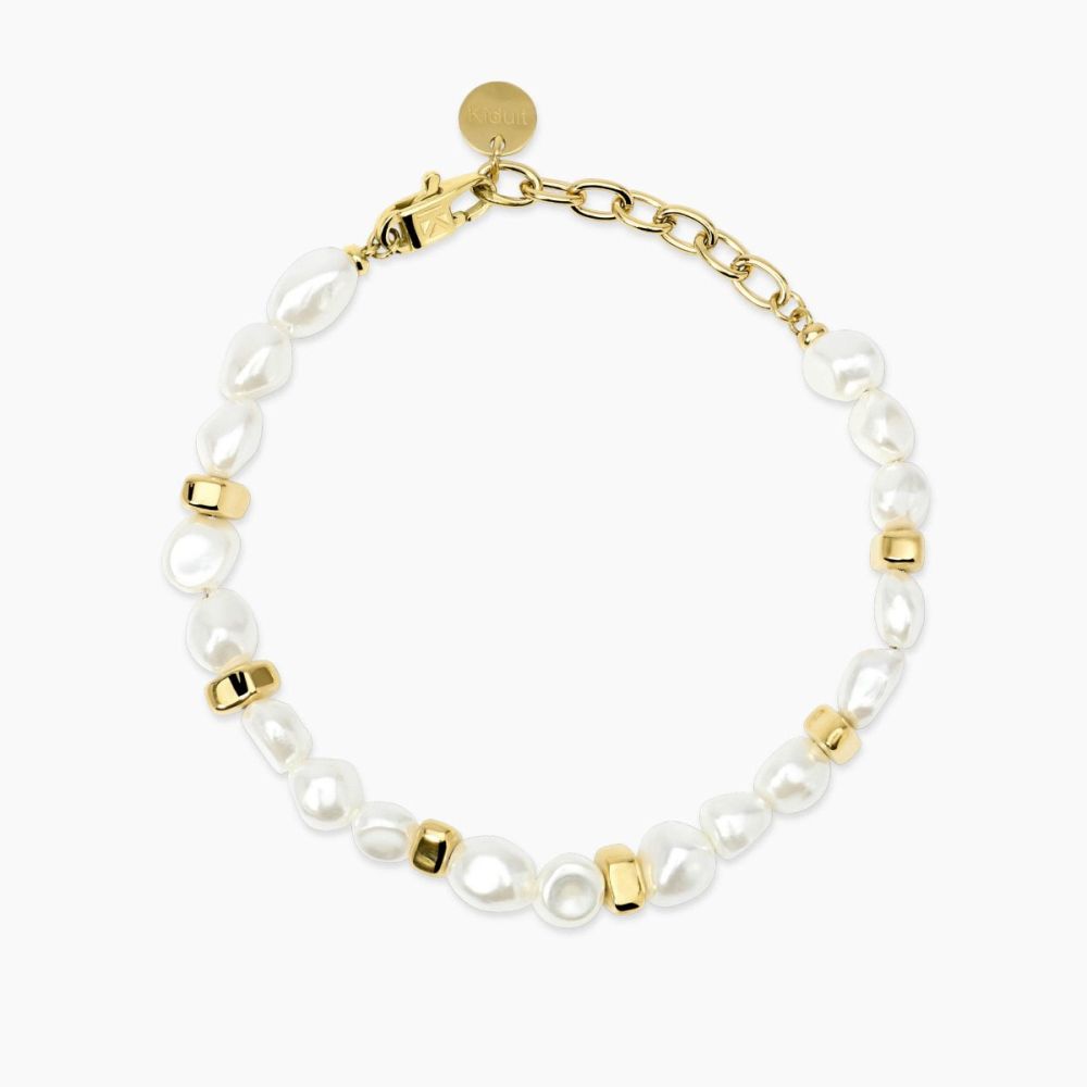 Kidult Bracciale Acciaio Gold con Perle Conchiglia