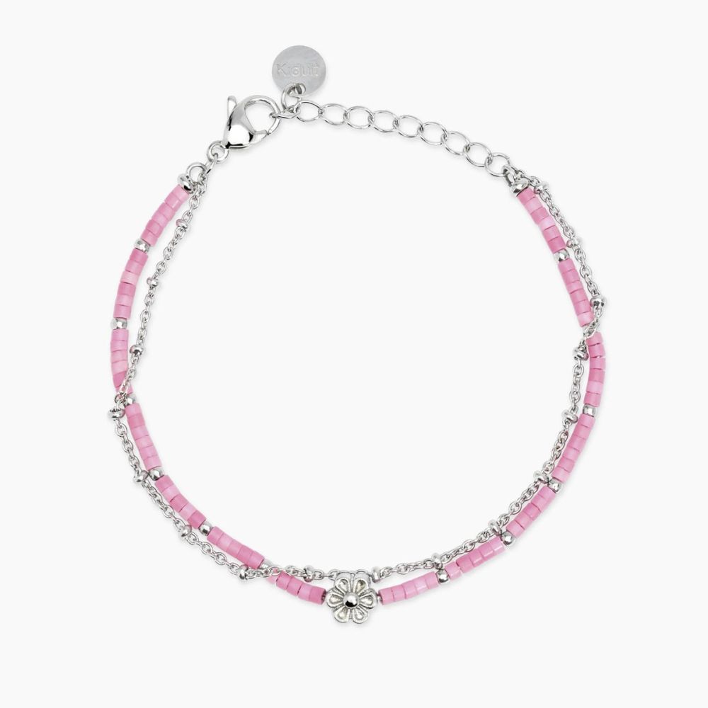 Kidult Bracciale 2 Fili Acciaio e Cilindri Turchese Rosa