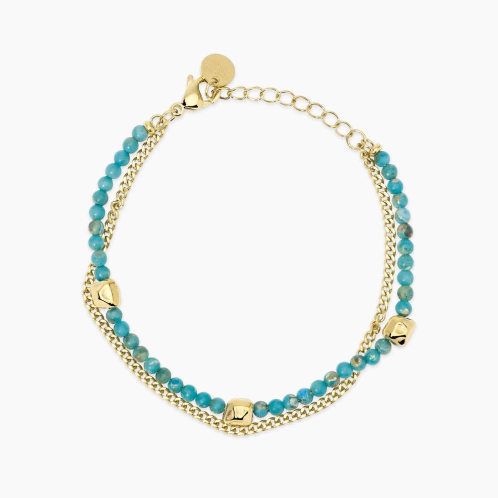 Kidult Bracciale 2 Fili Acciaio Gold con Sfere Turchesi