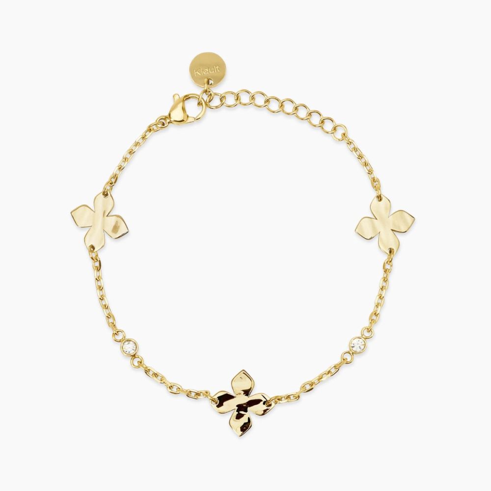 Kidult Bracciale Acciaio Gold con Fiori e Cristalli