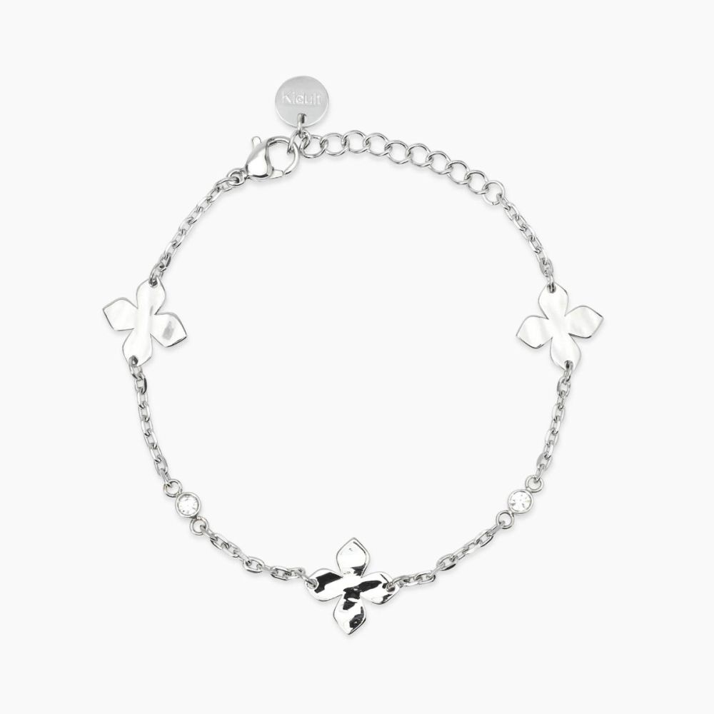 Kidult Bracciale Acciaio con Fiori e Cristalli