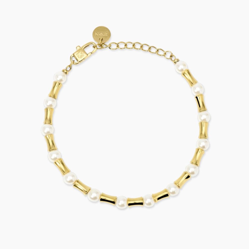 Kidult Bracciale Acciaio Gold con Perle Conchiglia