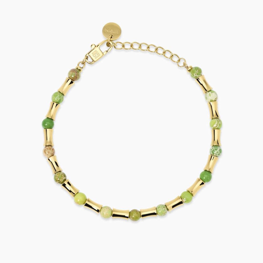 Kidult Bracciale Acciaio Gold con Diaspro Verde