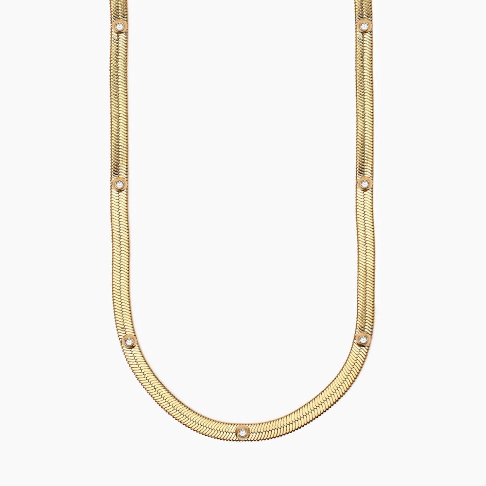 Kidult Collana Snake Acciaio Gold Cristalli Bianchi