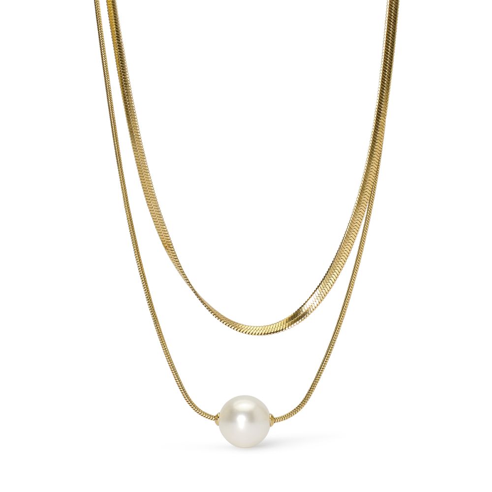 Kidult Collana 2 Fili Acciaio Dorato e Perle Style